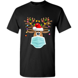 Masked Reindeer Christmas Unisex Tee Shirt . Reindeer has a blue mask , red santa hat and Christmas lights on the antlers. Very cute and comfortable!