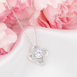 To My Beautiful Wife, Girlfriend, Bride, Bride To Be, etc custom personalized with name and text Love Knot Necklace with a free gift box and inserted message card that reads My life revolves around you and nothing else matters, Love your Husband or boyfriend or groom etc .
