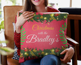 Christmas At The .. Decorative Bunting Pillow Case With Custom Personalized Family Name. Personalize the pillow with your family name or for the family that will receive this beautiful pillow case as a Christmas gift. Dimensions: 17.5 inch x 17.5 inch Material: 100% soft Polyester Zipper closure Pillow not included