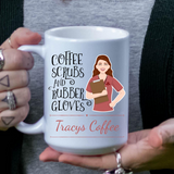 Make your own coffee scrubs and rubber gloves nurses mug. you choose the hairstyle, hair color, skin tone, top and uniform color, any name. 11 oz white and black, 15 oz white only. Great for the nurse in your family, graduating nurse, retiring nurse, nurse practitioner