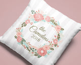 Personalized with Family Name and Year Christmas Wreath Decorative Pillow Case. Personalize the pillow with your family name and year or for the family that will receive this beautiful pillow case as a Christmas gift. Dimensions: 17.5 inch x 17.5 inch Material: 100% soft Polyester Zipper closure Pillow not included