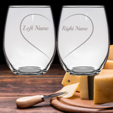 HEART SHAPED PERSONALIZED ENGRAVED STEMLESS WINE GLASS- SET OF 2