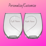 HEART SHAPED PERSONALIZED ENGRAVED STEMLESS WINE GLASS- SET OF 2