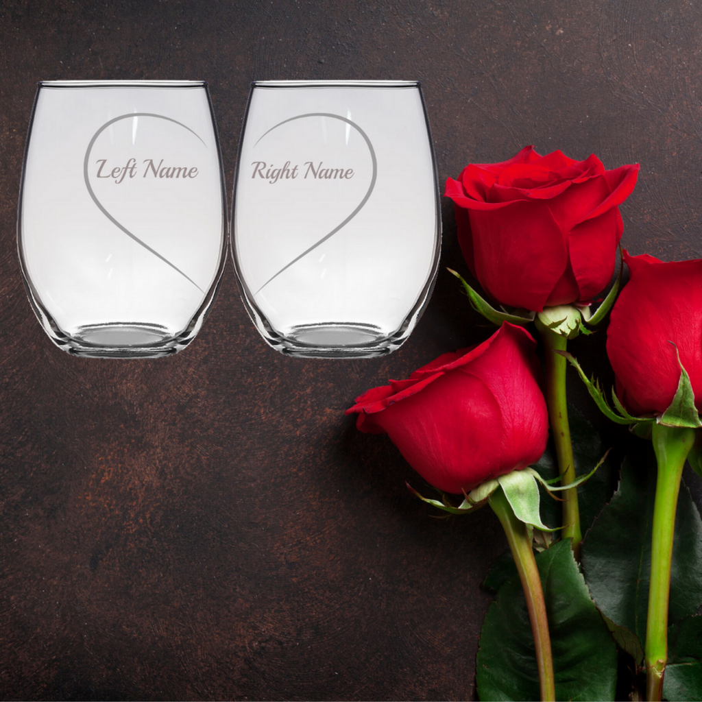 HEART SHAPED PERSONALIZED ENGRAVED STEMLESS WINE GLASS- SET OF 2