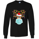Masked Reindeer Christmas Unisex Long Sleeve  Tee Shirt . Reindeer has a blue mask , red santa hat and Christmas lights on the antlers. Very cute and comfortable!