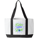 Teachers Change The World Tote Bag. Teachers have a lot to carry! Show your appreciation with the beautiful and durable Tote Bag . The perfect gift for the 2020 teacher. 19"  x  12 "  x 4" , Open,  Front Pocket Two Self-Fabric Handles. White with Black Handles and base