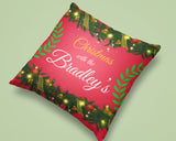 Christmas At The .. Decorative Bunting Pillow Case With Custom Personalized Family Name. Personalize the pillow with your family name or for the family that will receive this beautiful pillow case as a Christmas gift. Dimensions: 17.5 inch x 17.5 inch Material: 100% soft Polyester Zipper closure Pillow not included