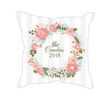 Personalized with Family Name and Year Christmas Wreath Decorative Pillow Case. Personalize the pillow with your family name and year or for the family that will receive this beautiful pillow case as a Christmas gift. Dimensions: 17.5 inch x 17.5 inch Material: 100% soft Polyester Zipper closure Pillow not included