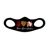 Peace Love Christmas Fitted Face Mask And Covering. Perfect for Church, family and friends. Makes a great gift and stocking stuffer!Cozy and breathable.No uncomfortable elastic to rub. Non-medical-grade,Made in USA, Washable, Reusable, Easy to speak through, non-volume-canceling