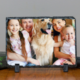 Personalized Custom Photo or Image Rectangle Decorative Stone Slate. Comes with two Black Plastic Stands to display on any desk or mantle. 7"w x 5"h x 3/8" Thick. Personalize with any Family, Pet or other photo/image to create a keepsake that will last a lifetime. Memorialize a loved one or use your favorite inspirational quote. Perfect gift for Christmas, Birthday's, Anniversaries, Mother's day and many more occasions.