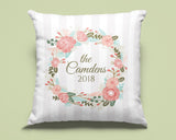 Personalized with Family Name and Year Christmas Wreath Decorative Pillow Case. Personalize the pillow with your family name and year or for the family that will receive this beautiful pillow case as a Christmas gift. Dimensions: 17.5 inch x 17.5 inch Material: 100% soft Polyester Zipper closure Pillow not included