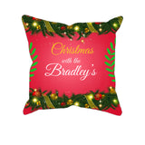 Christmas At The .. Decorative Bunting Pillow Case With Custom Personalized Family Name. Personalize the pillow with your family name or for the family that will receive this beautiful pillow case as a Christmas gift. Dimensions: 17.5 inch x 17.5 inch Material: 100% soft Polyester Zipper closure Pillow not included