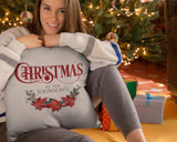Christmas At The .. Decorative Pillow Case With Custom Personalized Family Name Personalize the pillow with your family name or for the family that will receive this beautiful pillow case as a Christmas gift. Dimensions: 17.5 inch x 17.5 inch Material: 100% soft Polyester Zipper closure Pillow not included