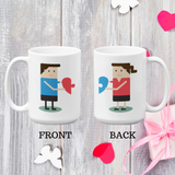 Valentine's Day You Complete Me White Coffee Mug,double sided image, Girl on one side, boy on the other,11 ounce or 15 ounce, save an additional 105 when buying 2 or more, Perfect Valentine's Day gift or for any celebration during the year. Superior quality Ceramic Coffee Mug,Microwave and dishwasher safe.