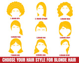 Blond hair and hairstyle chart for Make your own coffee scrubs and rubber gloves nurses mug. you choose the hairstyle, hair color, skin tone, top and uniform color, any name. 11 oz white and black, 15 oz white only. Great for the nurse in your family, graduating nurse, retiring nurse, nurse practitioner