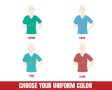 Uniform chart for Make your own coffee scrubs and rubber gloves nurses mug. you choose the hairstyle, hair color, skin tone, top and uniform color, any name. 11 oz white and black, 15 oz white only. Great for the nurse in your family, graduating nurse, retiring nurse, nurse practitioner