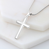 To my Fiance stunning artisan crafted 14k white gold finish Cross Necklace.. With luxury gift box and inserted message card "to my fiance, love your fiance, let your light shine before others that they may see your good deeds and glorify your father in heaven" Mathew 5:14.
