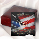 4th Of July USA Flag Necklace- Interlocking Hearts