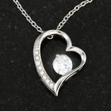 She deserves this Forever Heart Necklace Gift with heartfelt message.14k white gold over stainless steel. Zirconia crystal with smaller cubic zirconia. Message card that reads: " To my beautiful wife and radiant mom to be, It makes me smile knowing that our sweet little baby is half me and half the person I love. I love you so much.