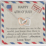 4th Of July USA Flag Necklace- Two Locked Hearts