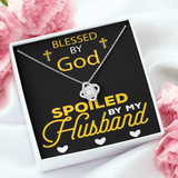 This Love Knot Necklace represents an unbreakable bond between two souls. This symbol of eternal love is a forever favorite and trending everywhere. Comes with a free luxury gift box and a message card that reads Blessed by god, spoiled by your husband. Surprise your loved one with this gorgeous gift today.14k white gold over stainless steel 6mm round cut cubic zirconia stone