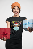 Masked Reindeer Christmas Unisex Tee Shirt . Reindeer has a blue mask , red santa hat and Christmas lights on the antlers. Very cute and comfortable!