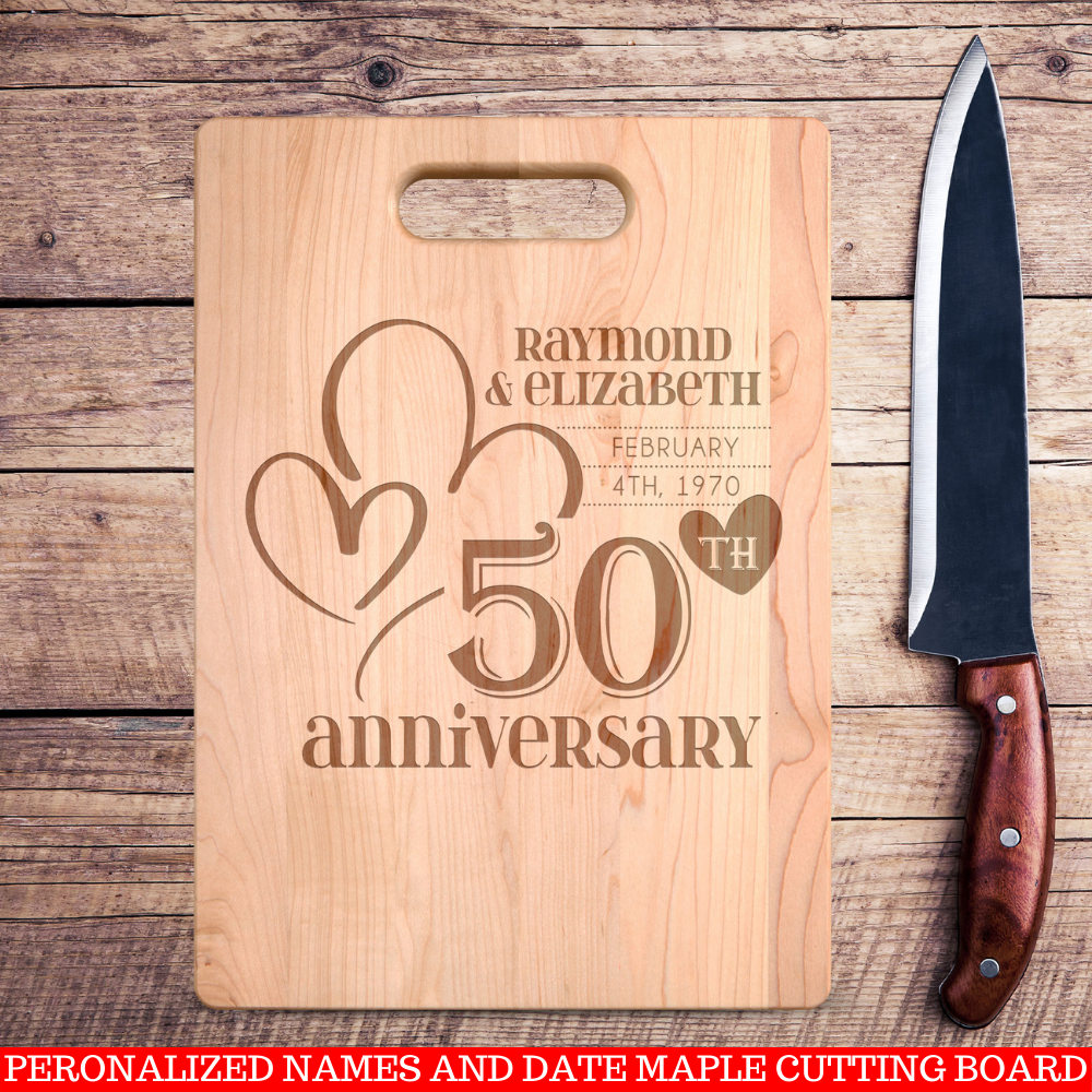 Personalized Names and Date Everything Heart Anniversary Premium Maple Cutting Board. Save 25% Now!Personalize the cutting board with the names and date we'll turn it into a personalized wooden cutting board keepsake that will be treasured for a lifetime.Makes a great Christmas, Birthday or anniversary gift.