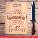 Personalized Names and Date Seasoned With Love Premium Maple Cutting Board. Save 25% Now!Personalize the cutting board with the names and date we'll turn it into a personalized wooden cutting board keepsake that will be treasured for a lifetime.Makes a great Christmas, Birthday or anniversary gift.