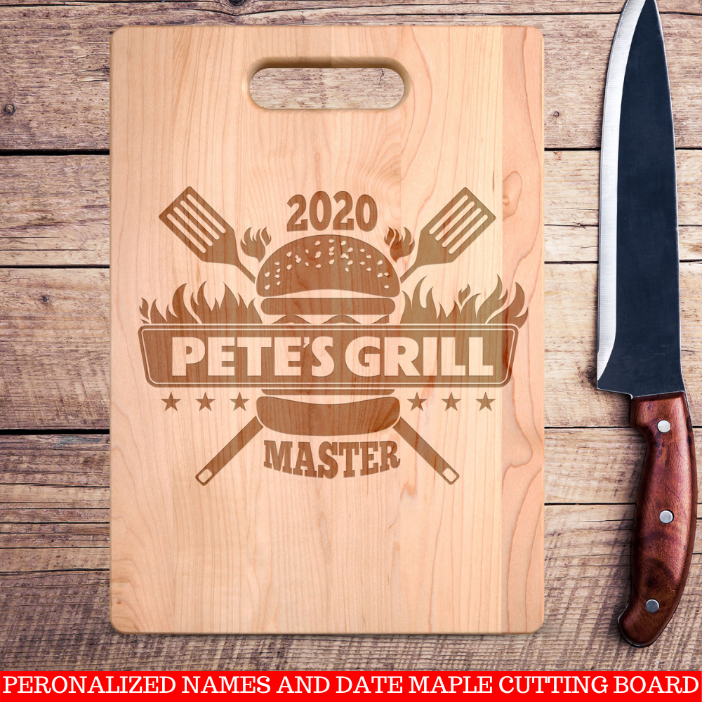 Personalized Names and Date Grill Master Premium Maple Cutting Board. Save 25% Now!Personalize the cutting board with the names and date we'll turn it into a personalized wooden cutting board keepsake that will be treasured for a lifetime.Makes a great Christmas, Birthday or anniversary gift.
