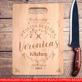Personalized Names and Date Everything Tastes Better Premium Maple Cutting Board. Save 25% Now!Personalize the cutting board with the names and date we'll turn it into a personalized wooden cutting board keepsake that will be treasured for a lifetime.Makes a great Christmas, Birthday or anniversary gift.
