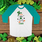 St. Patrick's Day Woman's 3/4" Raglan Tee Shirt - Miss Lucky Charm