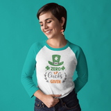 St. Patrick's Day Woman's 3/4" Raglan Tee Shirt - Zero Lucks