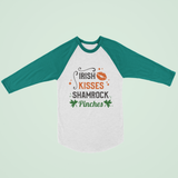 St. Patrick's Day Woman's 3/4" Raglan Tee Shirt - Irish Kisses Shamrock Wishes