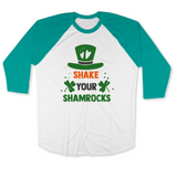 St. Patrick's Day Woman's 3/4" Raglan Tee Shirt - Shake Shamrocks