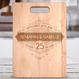 Personalized Names and Date Decorative Years Together Premium Maple Cutting Board. Save 25% Now!Personalize the cutting board with the names and date we'll turn it into a personalized wooden cutting board keepsake that will be treasured for a lifetime.Makes a great Christmas, Birthday or anniversary gift.