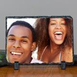 Personalized Custom Photo or Image Rectangle Decorative Stone Slate. Comes with two Black Plastic Stands to display on any desk or mantle. 7"w x 5"h x 3/8" Thick. Personalize with any Family, Pet or other photo/image to create a keepsake that will last a lifetime. Memorialize a loved one or use your favorite inspirational quote. Perfect gift for Christmas, Birthday's, Anniversaries, Mother's day and many more occasions.