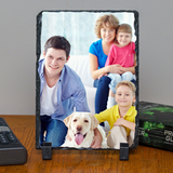 Personalized Custom Photo or Image Rectangle Decorative Stone Slate. Comes with two Black Plastic Stands to display on any desk or mantle. 5"w x 7"h x 3/8" Thick. Personalize with any Family, Pet or other photo/image to create a keepsake that will last a lifetime. Memorialize a loved one or use your favorite inspirational quote. Perfect gift for Christmas, Birthday's, Anniversaries, Mother's day and many more occasions.