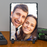 Personalized Custom Photo or Image Rectangle Decorative Stone Slate. Comes with two Black Plastic Stands to display on any desk or mantle. 5"w x 7"h x 3/8" Thick. Personalize with any Family, Pet or other photo/image to create a keepsake that will last a lifetime. Memorialize a loved one or use your favorite inspirational quote. Perfect gift for Christmas, Birthday's, Anniversaries, Mother's day and many more occasions.