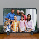Personalized Custom Photo or Image Rectangle Decorative Stone Slate. Comes with two Black Plastic Stands to display on any desk or mantle. 7"w x 5"h x 3/8" Thick. Personalize with any Family, Pet or other photo/image to create a keepsake that will last a lifetime. Memorialize a loved one or use your favorite inspirational quote. Perfect gift for Christmas, Birthday's, Anniversaries, Mother's day and many more occasions.