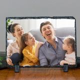 Personalized Custom Photo or Image Rectangle Decorative Stone Slate. Comes with two Black Plastic Stands to display on any desk or mantle. 7"w x 5"h x 3/8" Thick. Personalize with any Family, Pet or other photo/image to create a keepsake that will last a lifetime. Memorialize a loved one or use your favorite inspirational quote. Perfect gift for Christmas, Birthday's, Anniversaries, Mother's day and many more occasions.