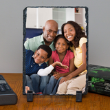 Personalized Custom Photo or Image Rectangle Decorative Stone Slate. Comes with two Black Plastic Stands to display on any desk or mantle. 5"w x 7"h x 3/8" Thick. Personalize with any Family, Pet or other photo/image to create a keepsake that will last a lifetime. Memorialize a loved one or use your favorite inspirational quote. Perfect gift for Christmas, Birthday's, Anniversaries, Mother's day and many more occasions.