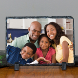 Personalized Custom Photo or Image Rectangle Decorative Stone Slate. Comes with two Black Plastic Stands to display on any desk or mantle. 7"w x 5"h x 3/8" Thick. Personalize with any Family, Pet or other photo/image to create a keepsake that will last a lifetime. Memorialize a loved one or use your favorite inspirational quote. Perfect gift for Christmas, Birthday's, Anniversaries, Mother's day and many more occasions.