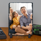 Personalized Custom Photo or Image Rectangle Decorative Stone Slate. Comes with two Black Plastic Stands to display on any desk or mantle. 5"w x 7"h x 3/8" Thick. Personalize with any Family, Pet or other photo/image to create a keepsake that will last a lifetime. Memorialize a loved one or use your favorite inspirational quote. Perfect gift for Christmas, Birthday's, Anniversaries, Mother's day and many more occasions.