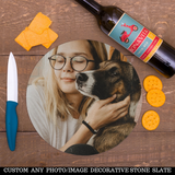 Personalized Custom Photo or Image Round Glass Cutting Board. 11 7/8" diameter. Personalize with any Family, Pet or other photo/image to create a keepsake that will last a lifetime. Perfect gift for Christmas, Birthday's, Anniversaries, Mother's day and many more occasions.