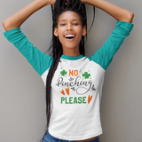 St. Patrick's Day Woman's 3/4" Raglan Tee Shirt - No Pinching