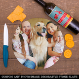Personalized Custom Photo or Image Round Glass Cutting Board. 11 7/8" diameter. Personalize with any Family, Pet or other photo/image to create a keepsake that will last a lifetime. Perfect gift for Christmas, Birthday's, Anniversaries, Mother's day and many more occasions.