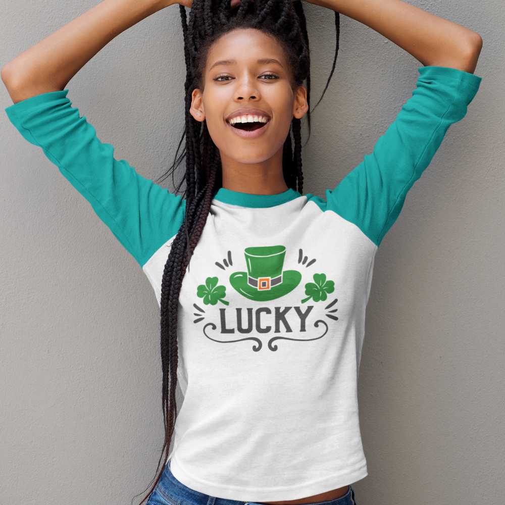 St. Patrick's Day Woman's 3/4" Raglan Tee Shirt - Lucky