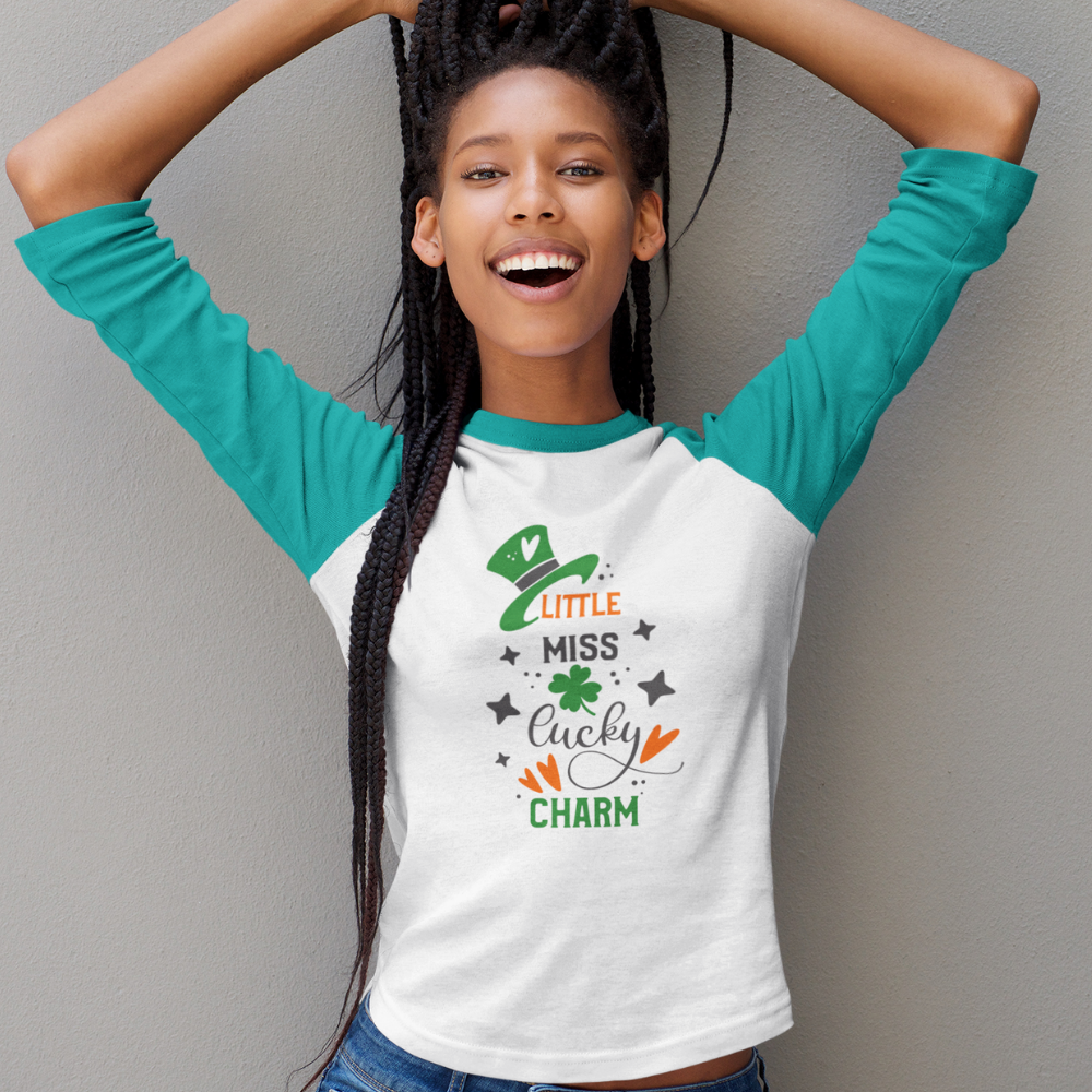 St. Patrick's Day Woman's 3/4" Raglan Tee Shirt - Miss Lucky Charm