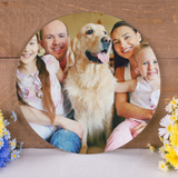 Personalized Custom Photo or Image Round Glass Cutting Board. 11 7/8" diameter. Personalize with any Family, Pet or other photo/image to create a keepsake that will last a lifetime. Perfect gift for Christmas, Birthday's, Anniversaries, Mother's day and many more occasions.