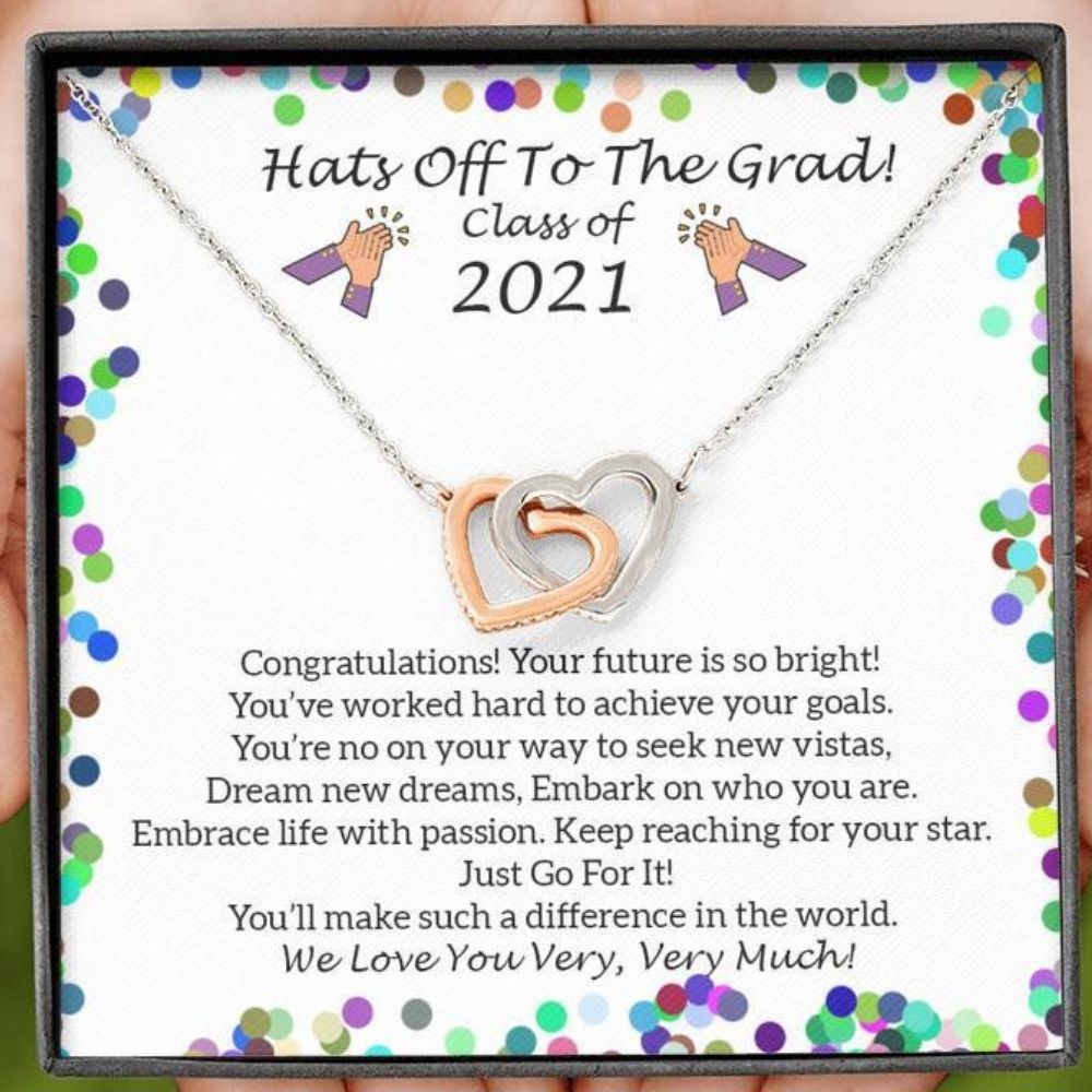 Hats Off To The Grad Necklace Gift - Interlocking Hearts